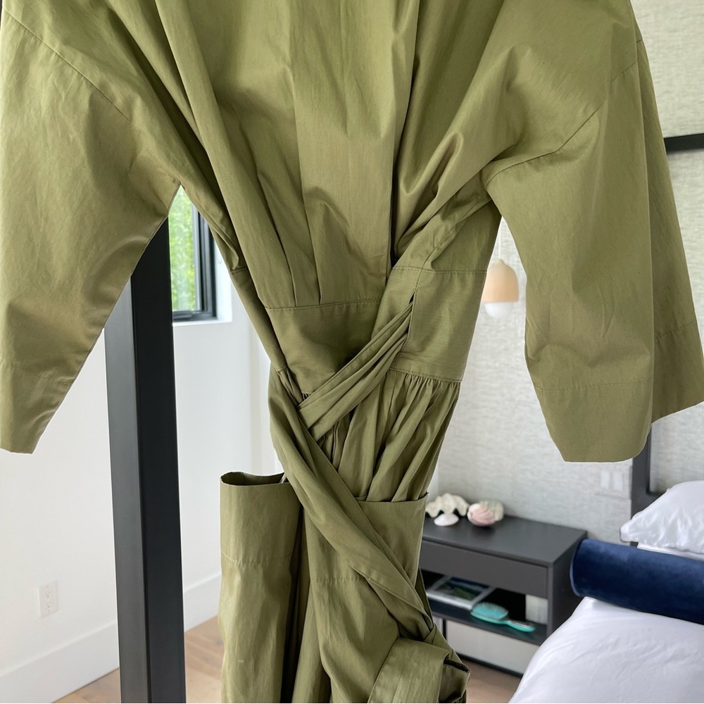 Three Graces London Charita Green Cotton-poplin Wrap Dress In Khaki Army Green - Picture 9 of 15